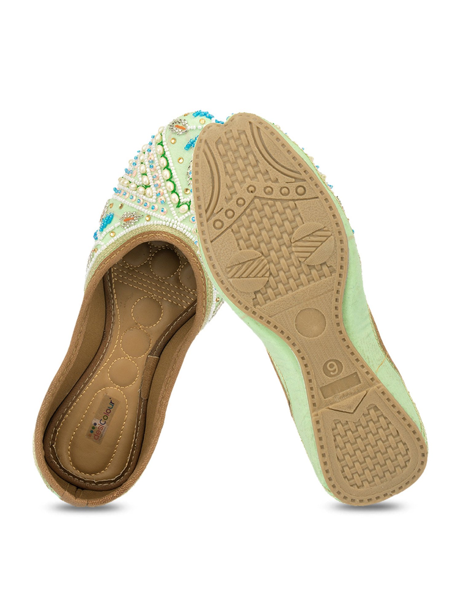 Desi Colour Women's Tea Green Ethnic Juttis