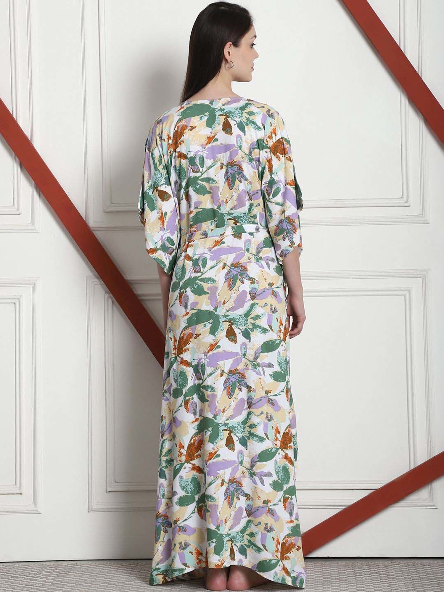 Secret Wish Multi Rayon Floral Straight Kaftan