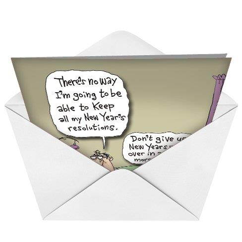 B1496 Box Set of 12 'Box of Keeping Resolutions New Year' Humorous New Year Greeting Card, with Envelopes