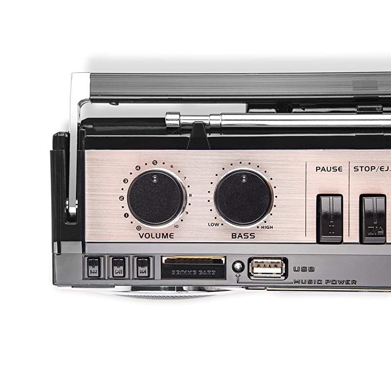 Cassette Boombox Retro Blueooth Boombox Cassette Player and Recorder AMFM SW1SW2 Radio4Band Radio USB SD Silver
