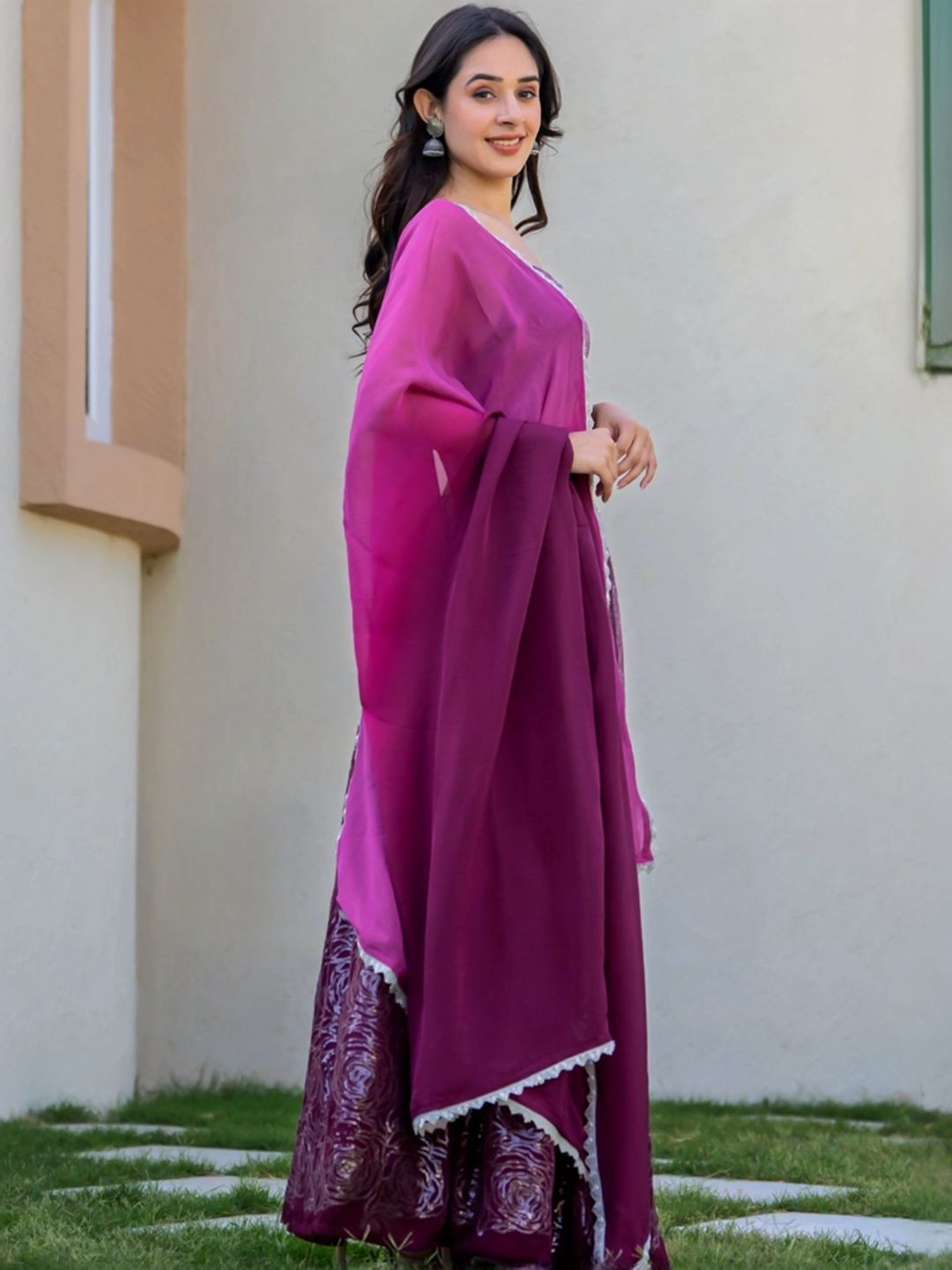 HOUSE OF JAMOTI Purple Embellished Lehenga Choli Set With Dupatta