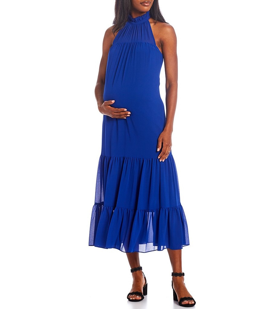 Alex Marie Aubrey Chiffon Sleeveless Mock Halter Neck Maternity Dress