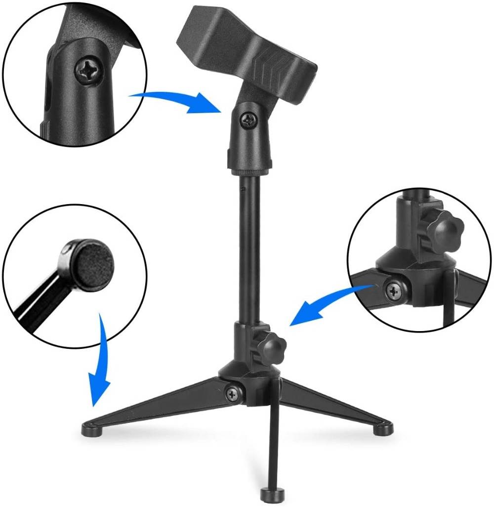 Depusheng Foldable Desktop Mic Stand Adjustable Angle Foldable Table Tops Microphone Mount Holder Stand Bracket Plastic Black