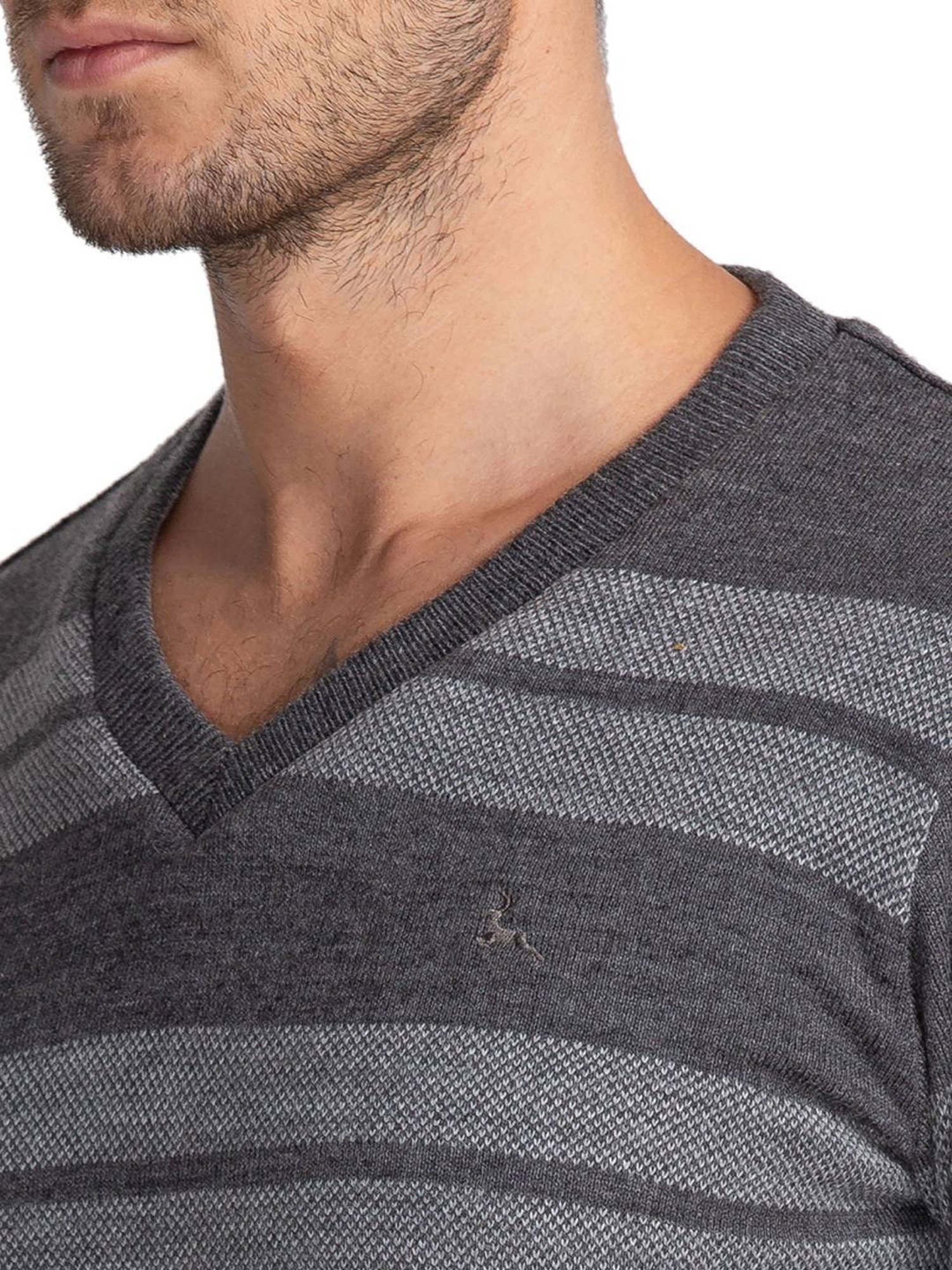 Parx Grey Regular Fit Striped Sweaters