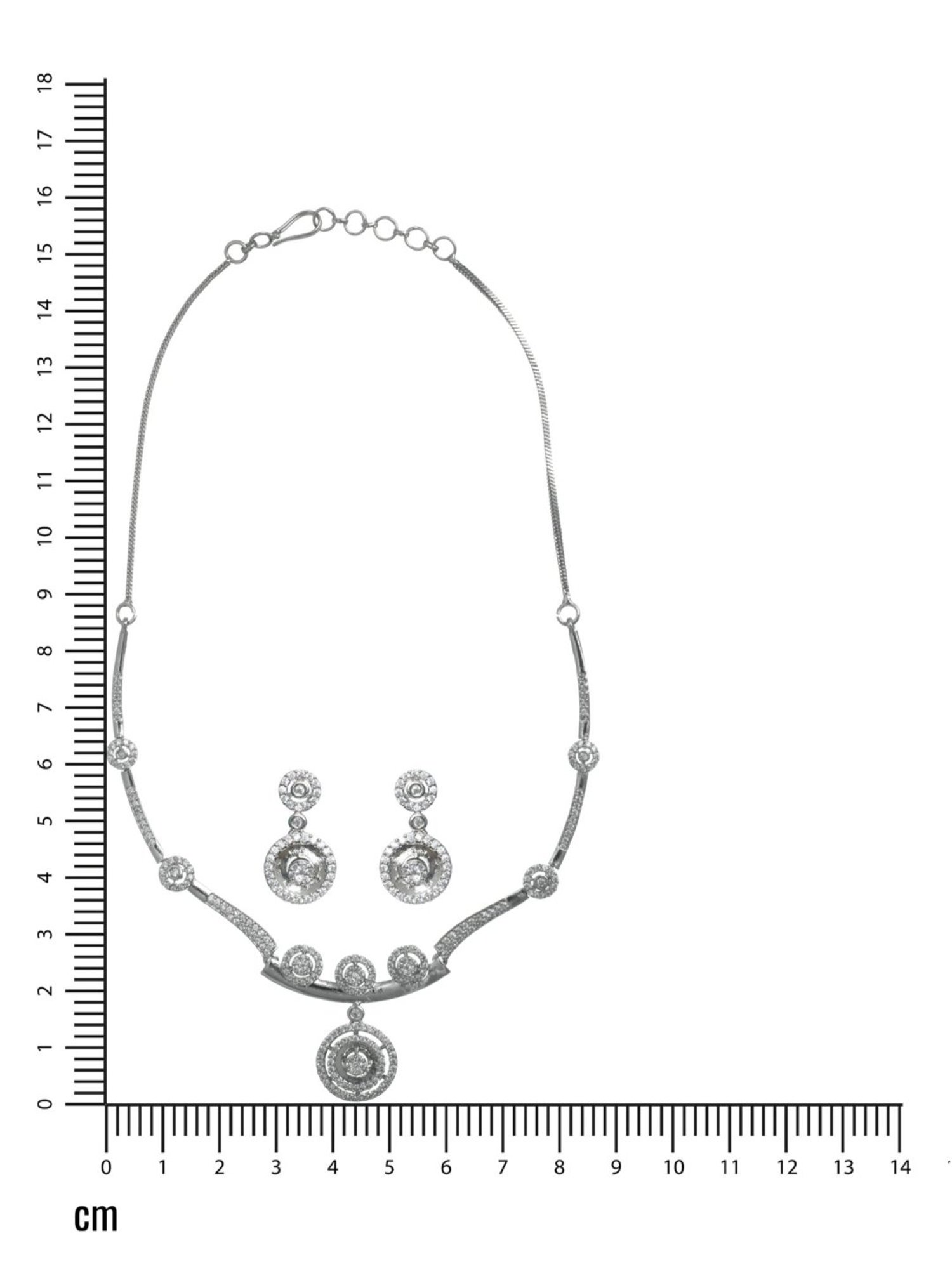 Aatmana Silver-Plated White American Diamond & CZ Stone-Studded Necklace Set