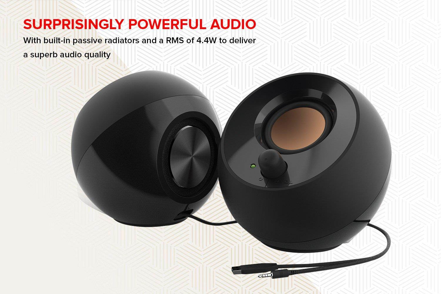 Creative Pebble 2.0 USB-Powered Desktop Speakers with Far-Field Drivers and Passive Radiators for Pcs and Laptops (Black)