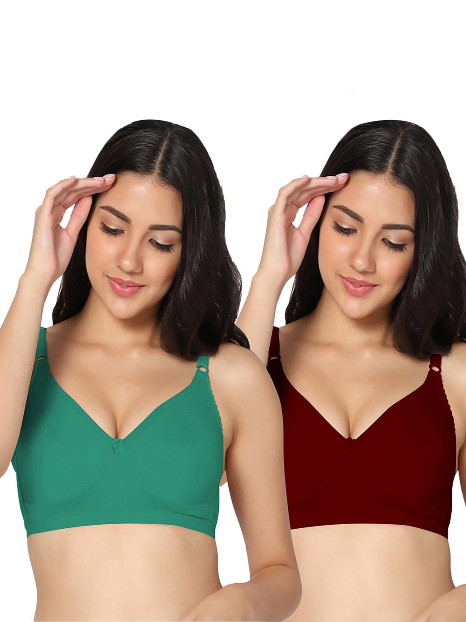 IN CARE Green & Maroon Full Coverage Non-Wired T-Shirt Bra - Pack of 2