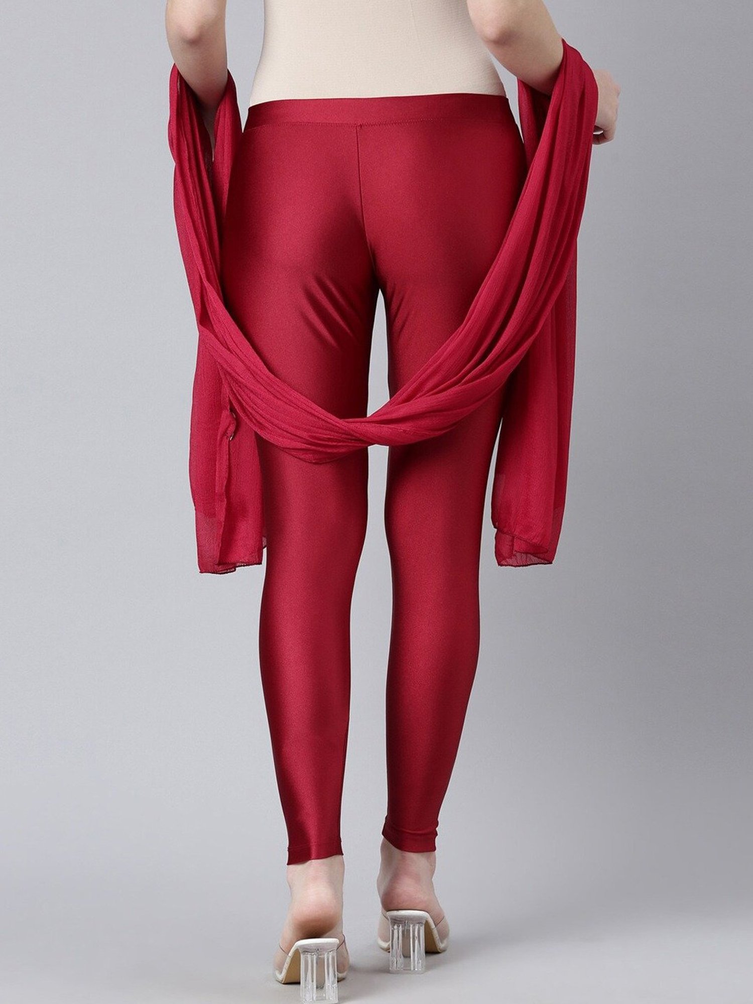 TWIN BIRDS Maroon Plain Leggings With Dupatta