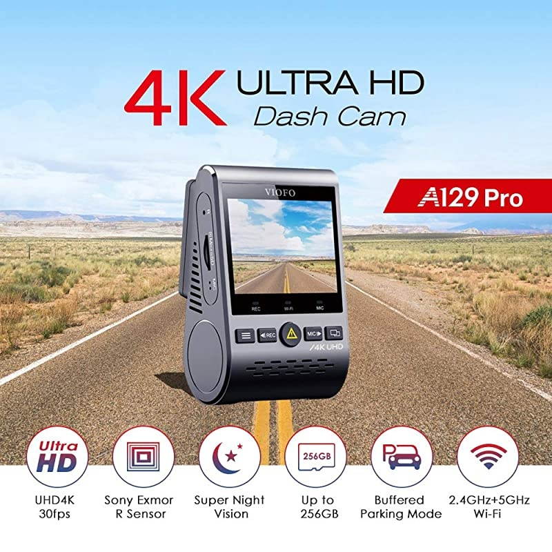 A129 Pro 4K Dash Cam 3840x2160P Ultra HD 4K Dash Camera Sony 8MP Sensor GPS Wi-Fi, Buffered Parking Mode, G-Sensor, Motion Detection, WDR, Loop Recording