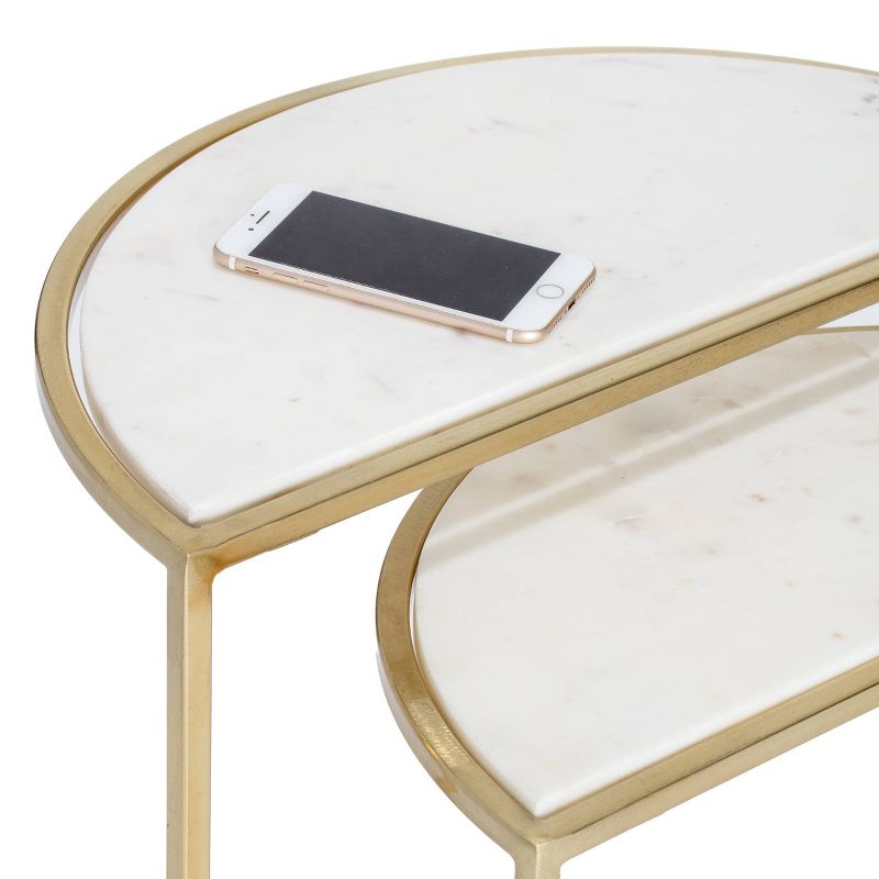 Set of 2 Kingston Nesting Side Tables White/Gold - Adore Decor