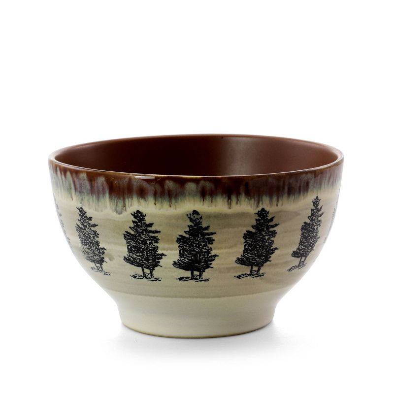 16pc Stoneware Forest Cabin Dinnerware Set Brown - Elama