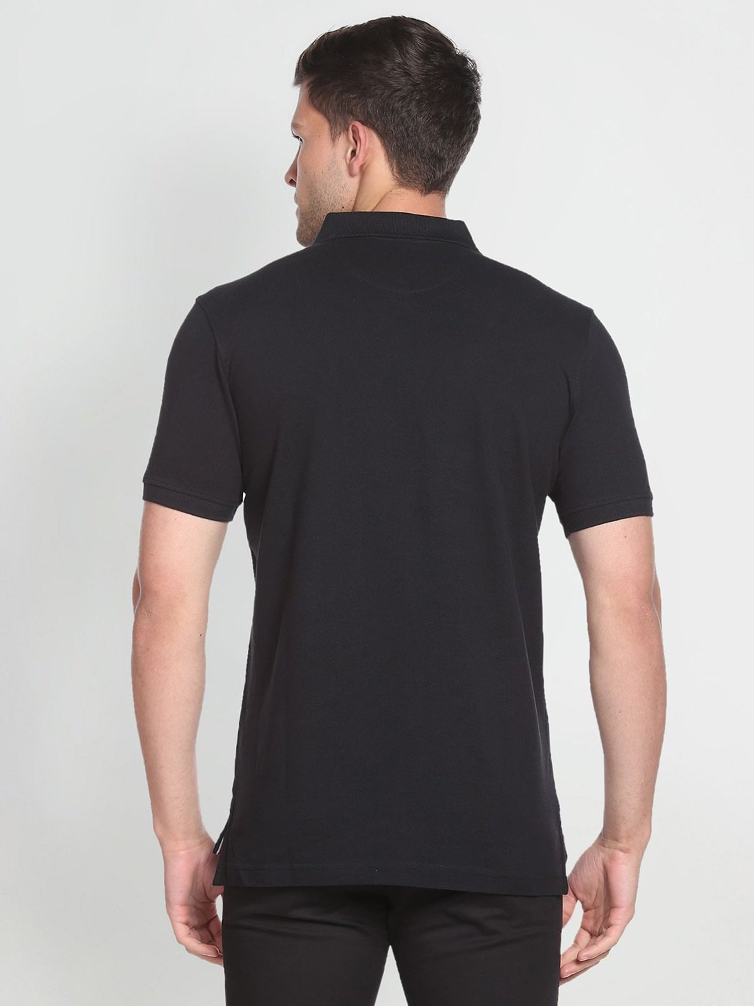 Arrow Sport Black Cotton Regular Fit Striped Polo T-Shirt