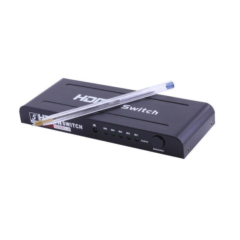 5 Port HDMI Switch W Remote 1080P HDTV HD Aluminium W Power Adapter Black