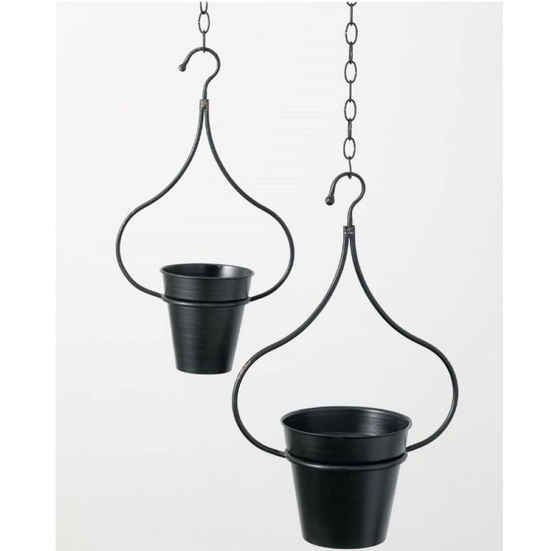 Sullivans Set of 2 Hanging Planters 26"H & 23"H Silver