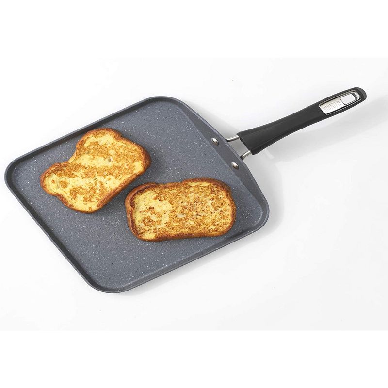 Bialetti 7555 Impact Covered Nonstick Heavy Gauge Aluminum Oven Safe 10 Inch Square Griddle Kitchen Pan with Silicone Handle, Gray