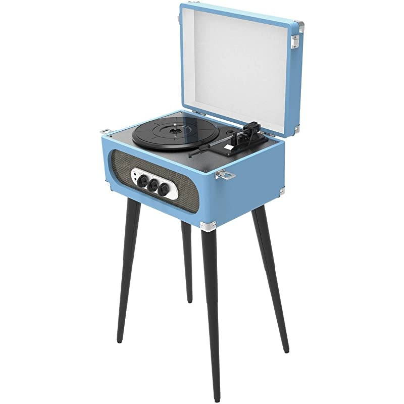 Bluetooth Retro Turntable with Stand FM Radio Blue 1790in X 1230in X 990in