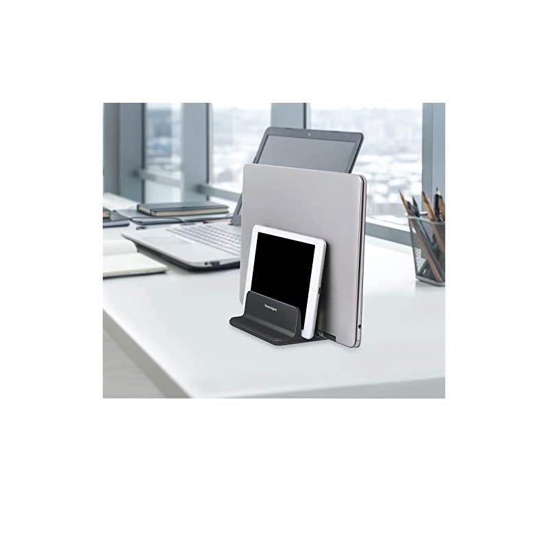Vertical Laptop Stand Double Slot Adjustable Tablet Laptop Holder Aluminum Alloy Cooler Space-Saving Fits for Most Laptop