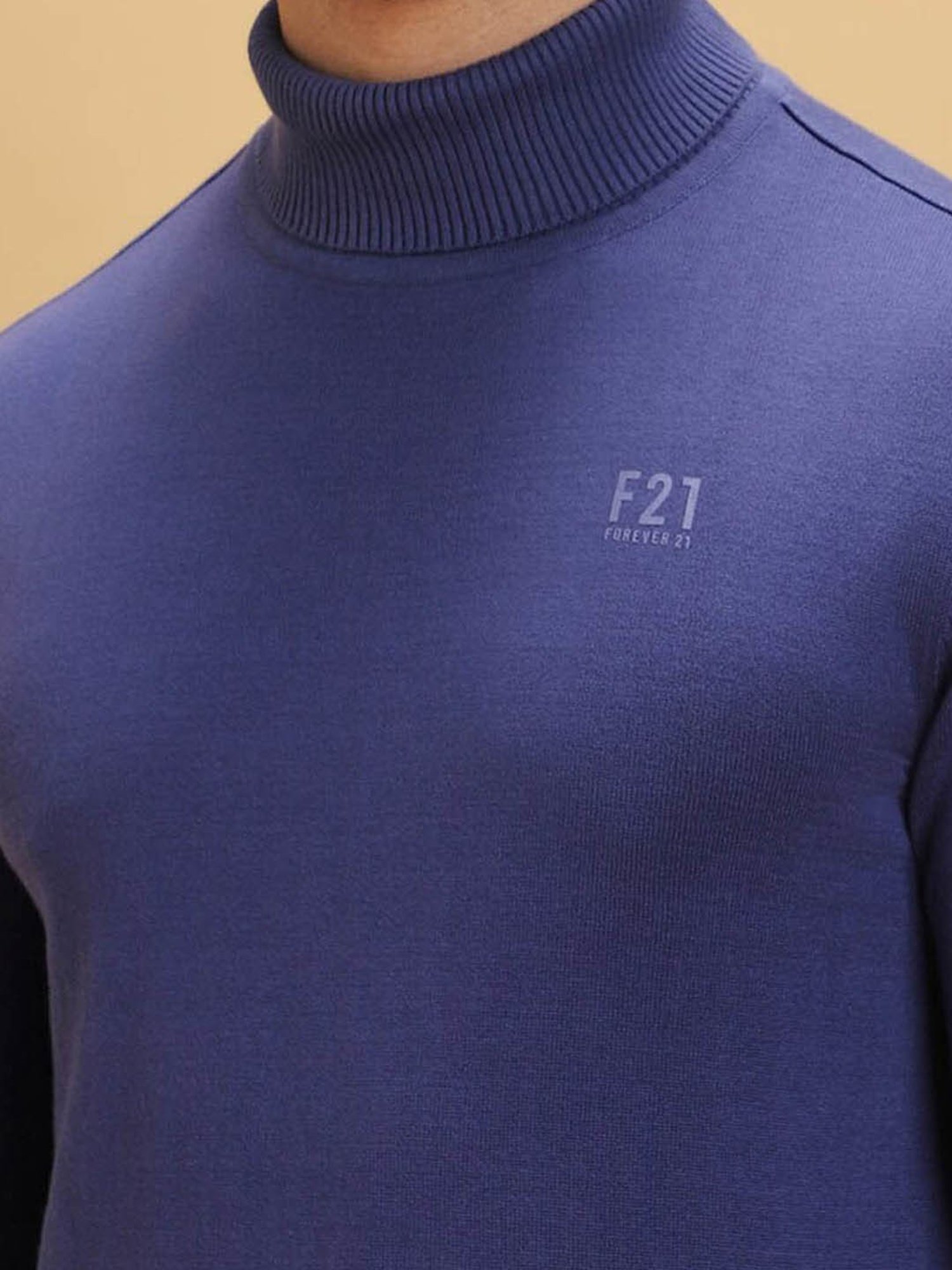 Forever 21 Blue Cotton Regular Fit Sweater