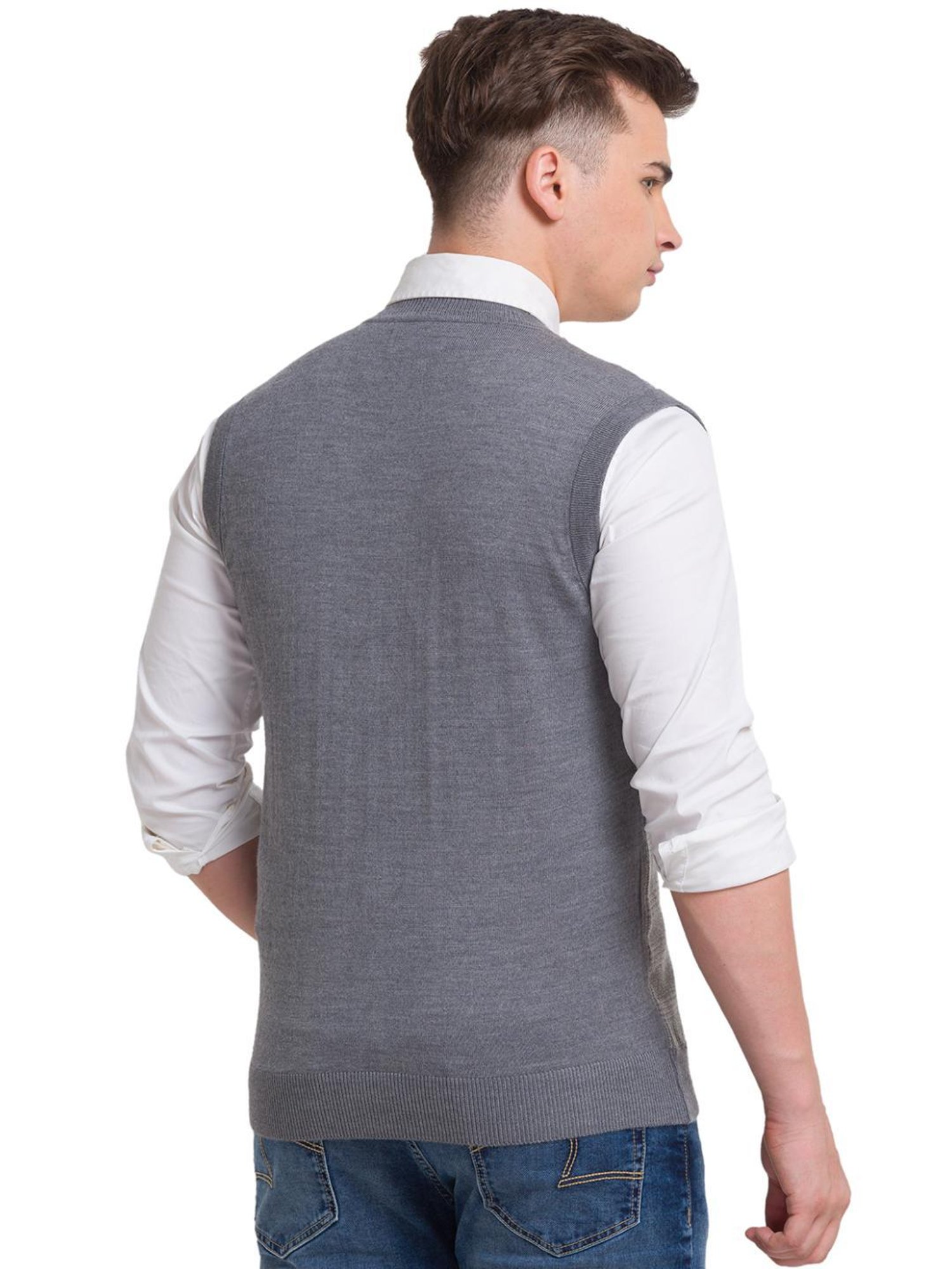 ColorPlus Grey Classic Fit Checks Sweater