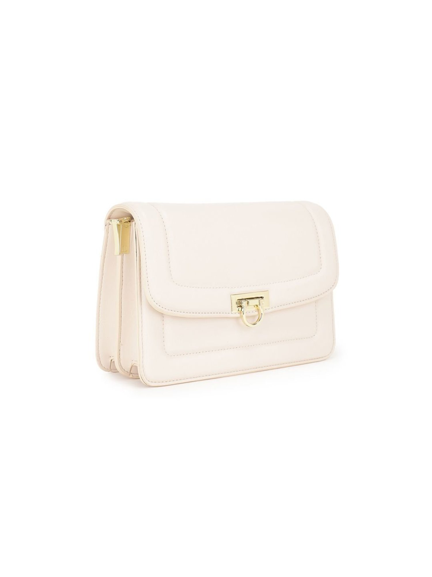 Tyra Dahlia Beige Solid Faux Leather Sling Handbag