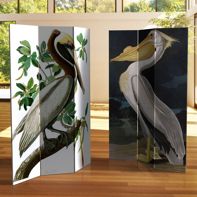 6" Double Sided Audubon Pelican Canvas Room Divider White - Oriental Furniture