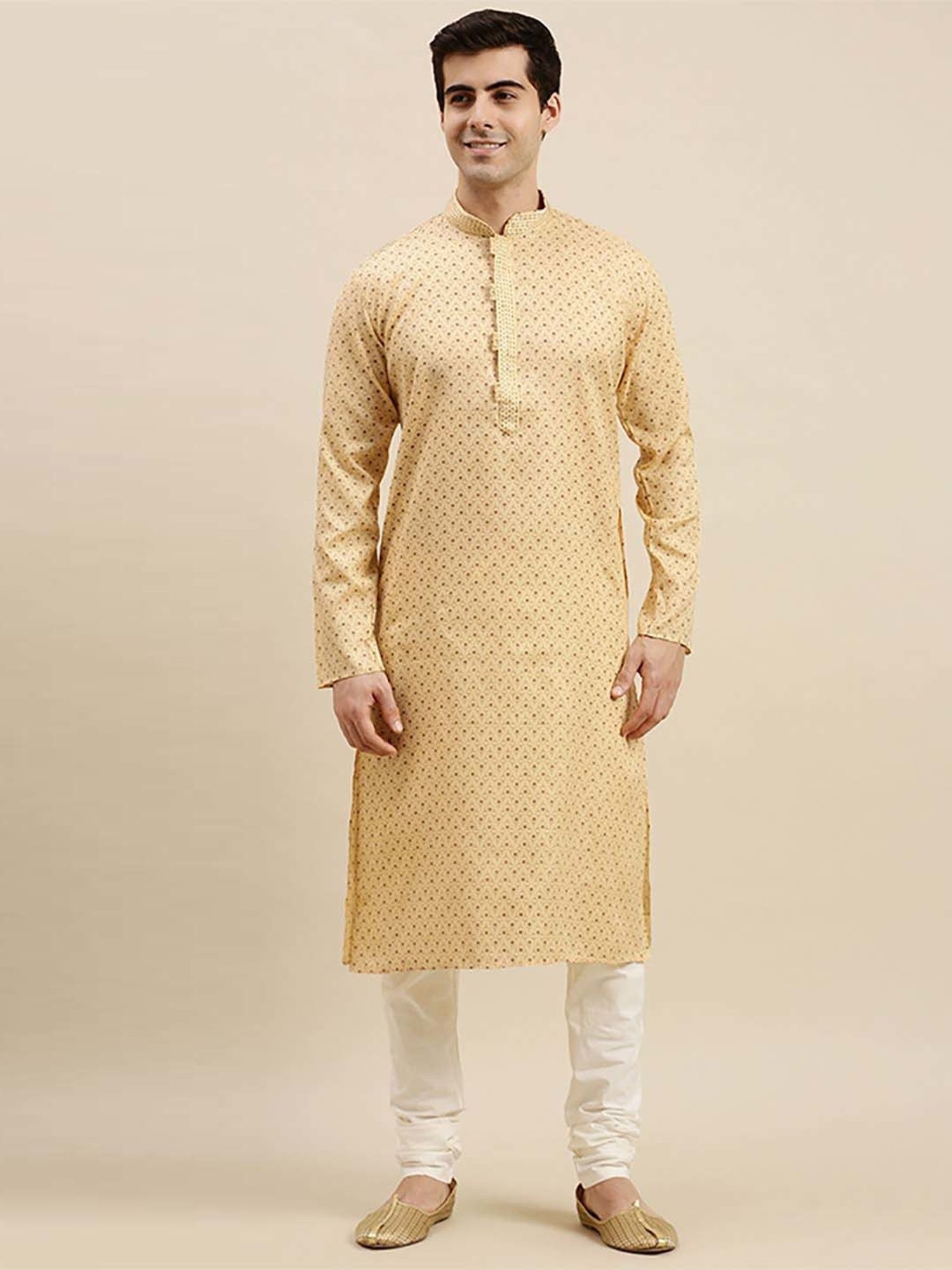 Sanwara Yellow & White Cotton Regular Fit Printed Kurta Bottom Sets