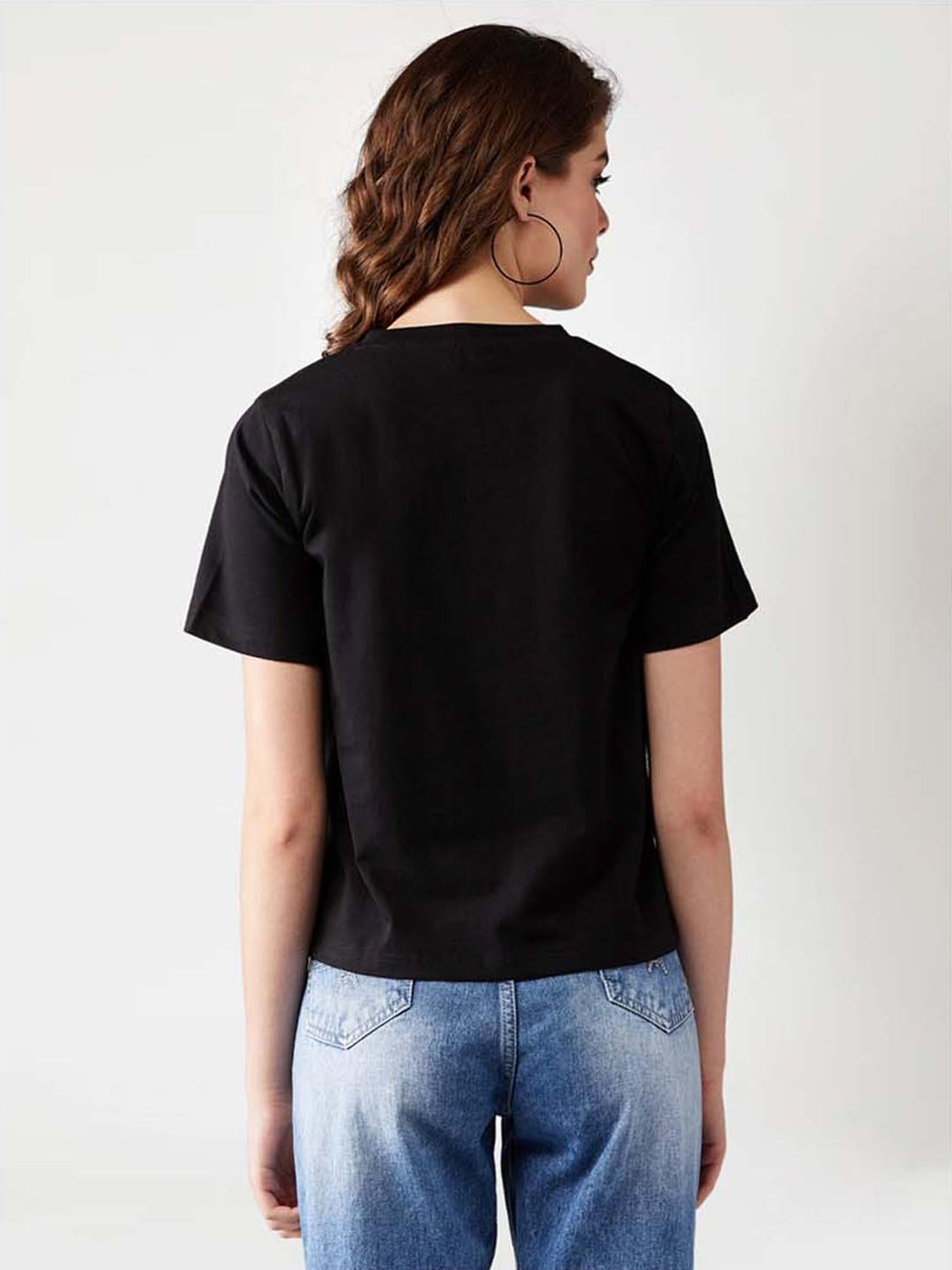 Miss Chase Black Cotton Printed T-Shirt