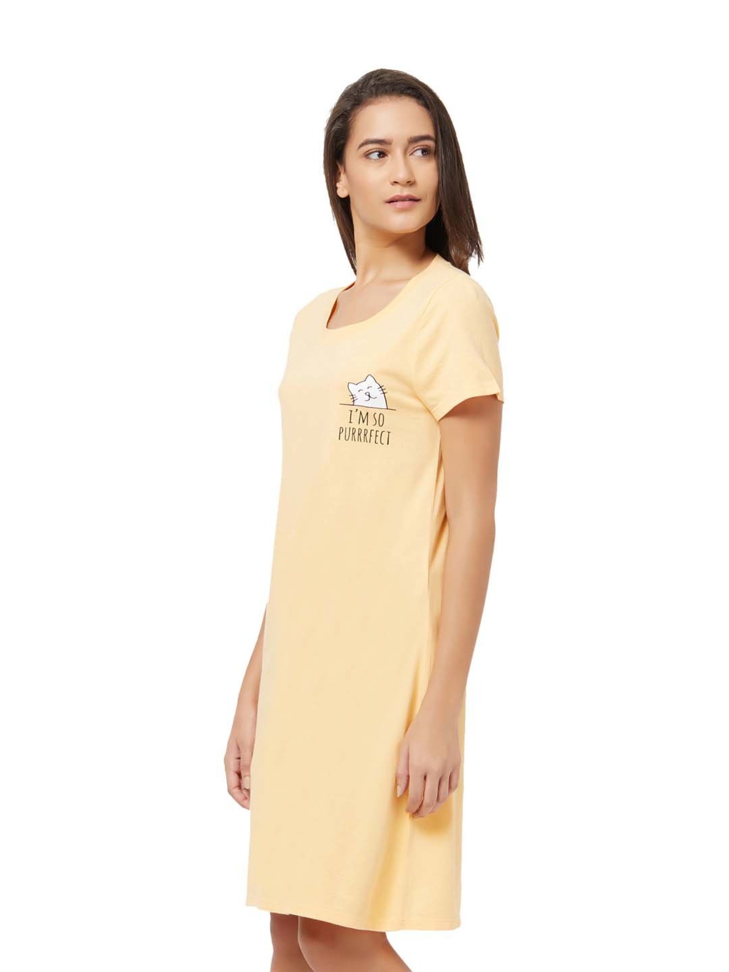 Soie Cream Cotton Printed Sleep T-Shirt