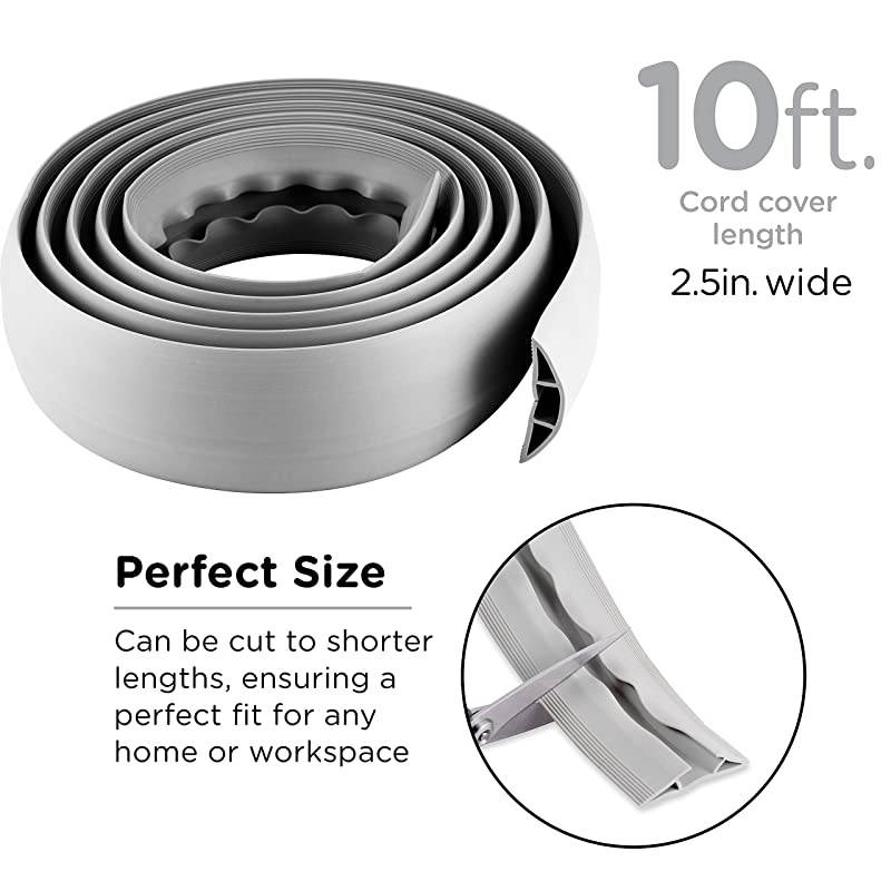 Gray 10 Ft Floor Cord Cover Rubber Low Profile Cable Protector 49627