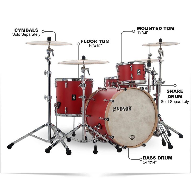 Sonor SONOR SQ1 3-Piece Shell Pack with 24 in. Bass Drum Hot Rod Red
