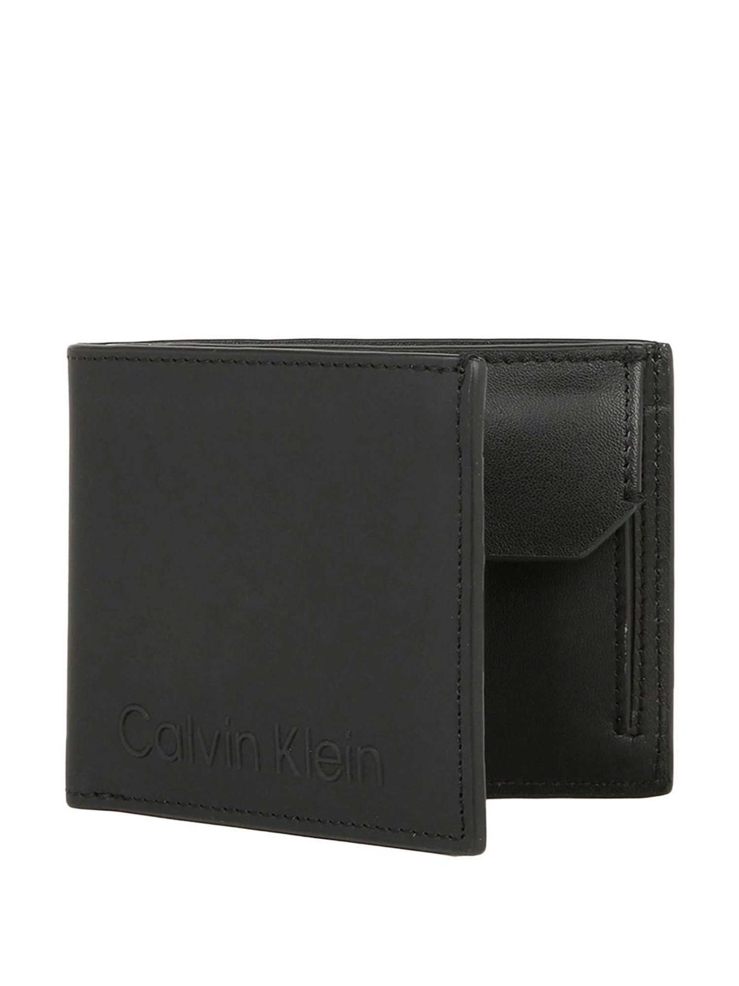 CALVIN KLEIN Black RUBBERIZED 5CC Leather Bi-Fold Wallet