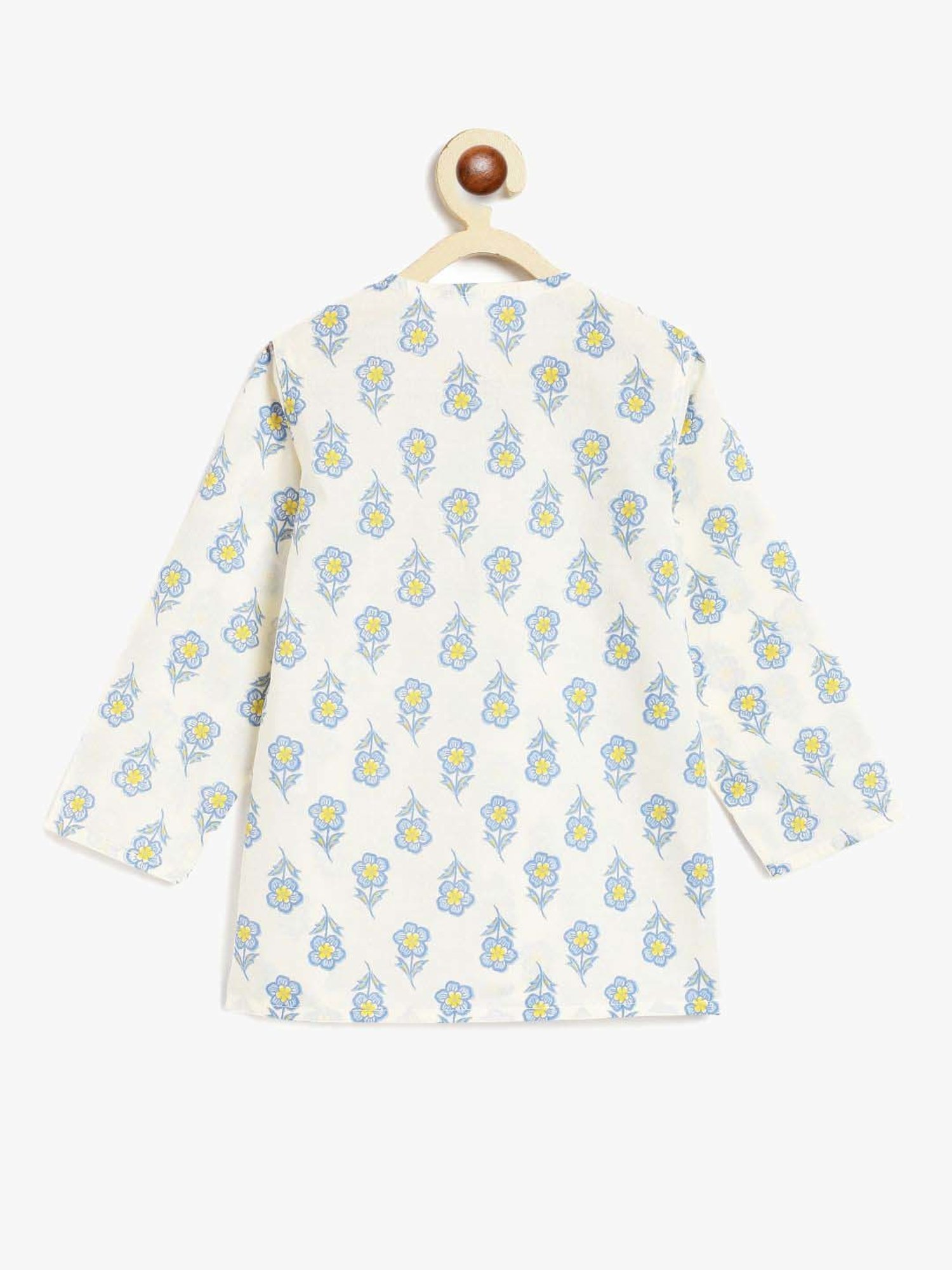 Campana Kids White & Blue Cotton Printed Full Sleeves Kurta & Dhoti