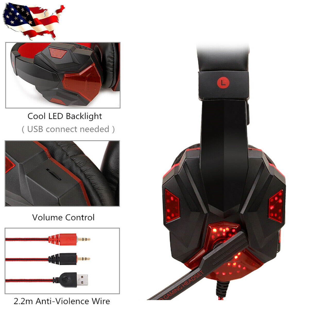 For PS4 Xbox Nintendo Switch PC 3.5mm Stereo Headphones Mic LED Gaming Headset