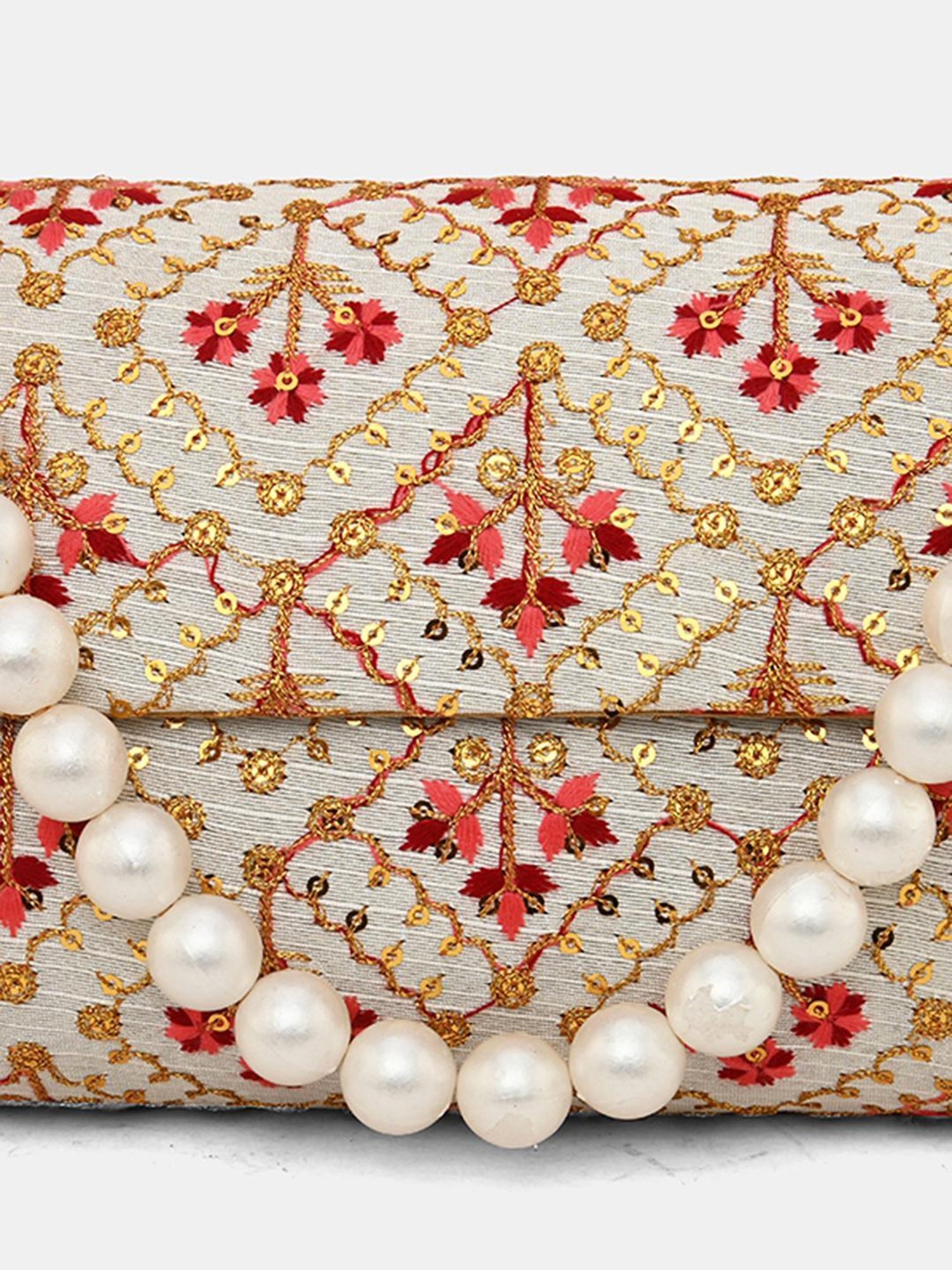 Gaurapakhi Beige Embroidered Envelope Clutch