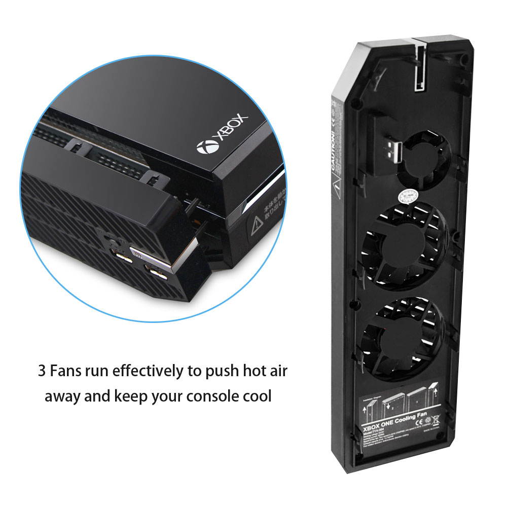 AGPtek 2 Ports USB Hub Cooling Fan for Gaming Xbox One Console Controller, BLACK