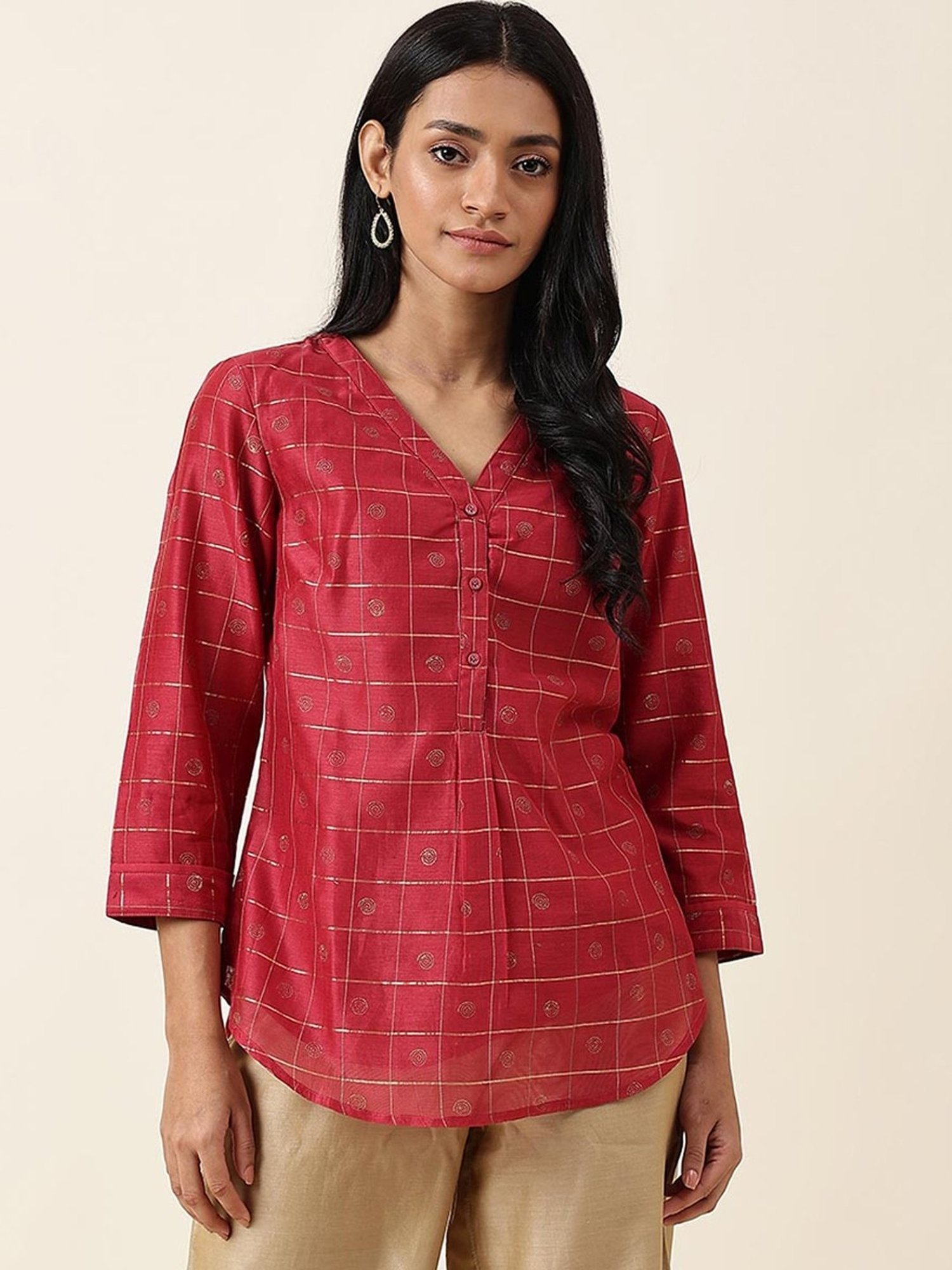 Fabindia Maroon Printed Top