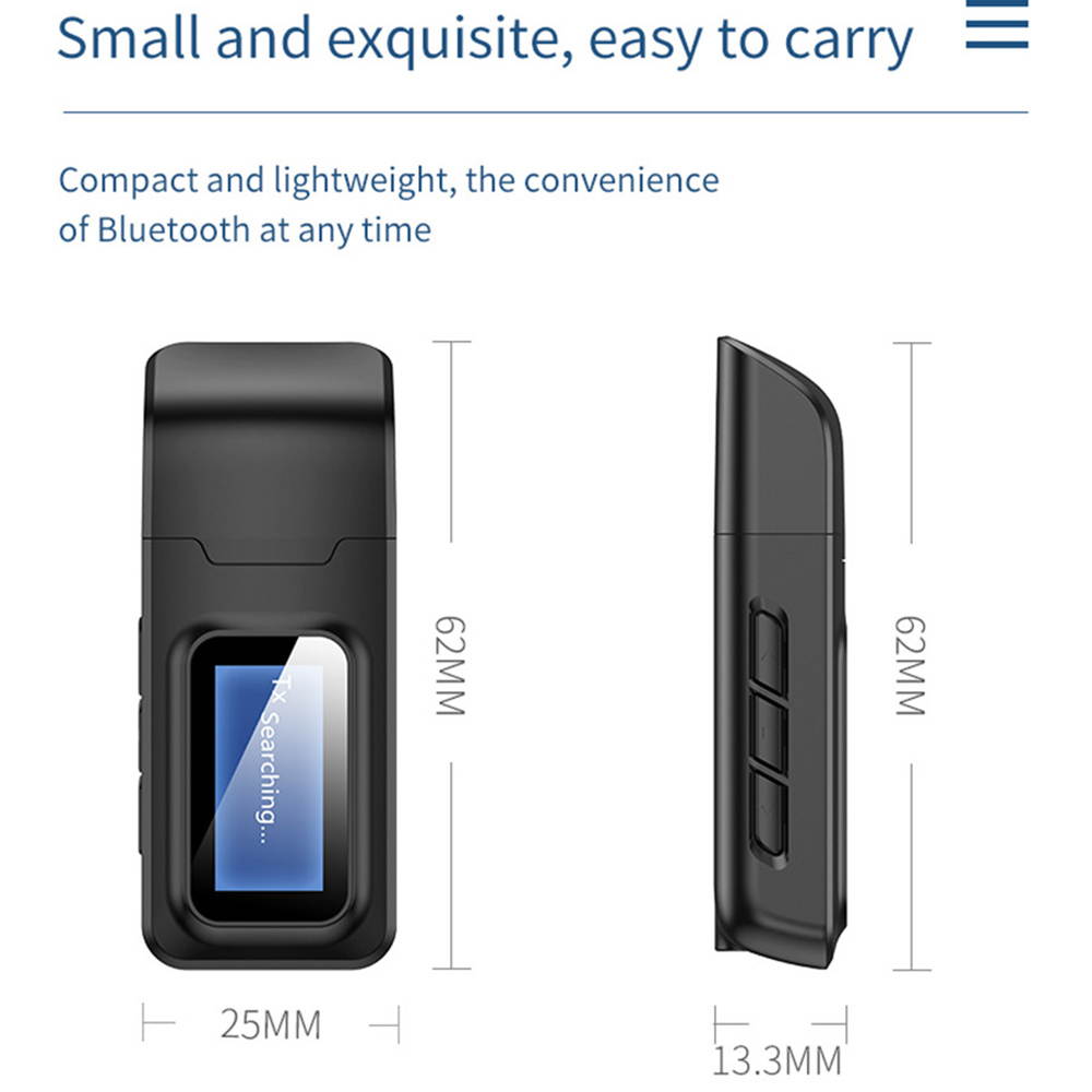 2 in 1 Bluetooth 5.0 Wireless Audio Receiver Transmitter LCD Display 3.5mm AUX Jack Bluetooth Adapter for Car PC TV Headphones