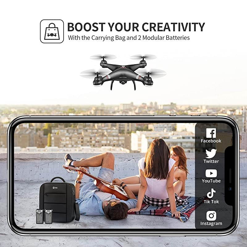 GPS Drone with 1080P HD Camera FPV Live Video for Adults and Kids, Quadcopter HS110G with Carrying Bag, 2 Batteries, Altitude Hold, Follow Me and Auto Return, Easy to Use for Beginner