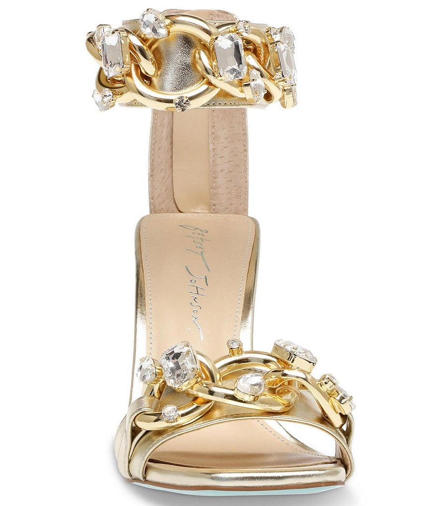 Blue by Betsey Johnson Moera Metallic Rhinestone Chain Ankle Strap Dress Sandals