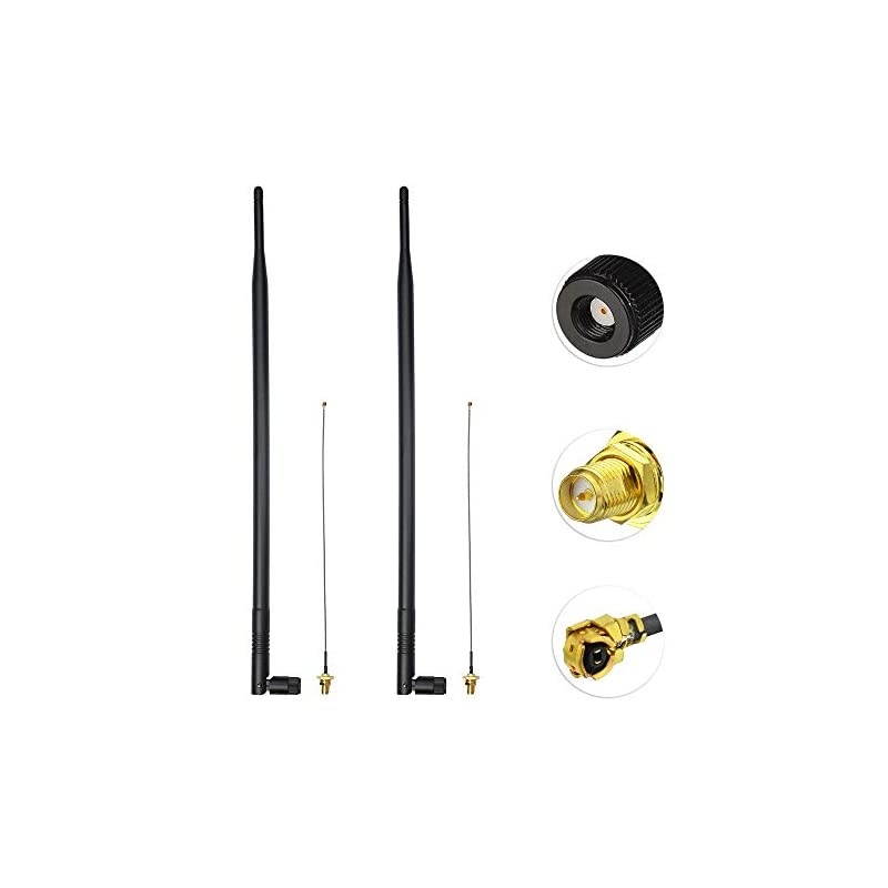 2 x 11dBi High Gain 24GHz Dual Band WiFi RPSMA Antenna + 2 x 20cm UFLIPEX Cable for Wireless Routers Mini PCIe Cards Network PCI WiFi WAN Repeater etc