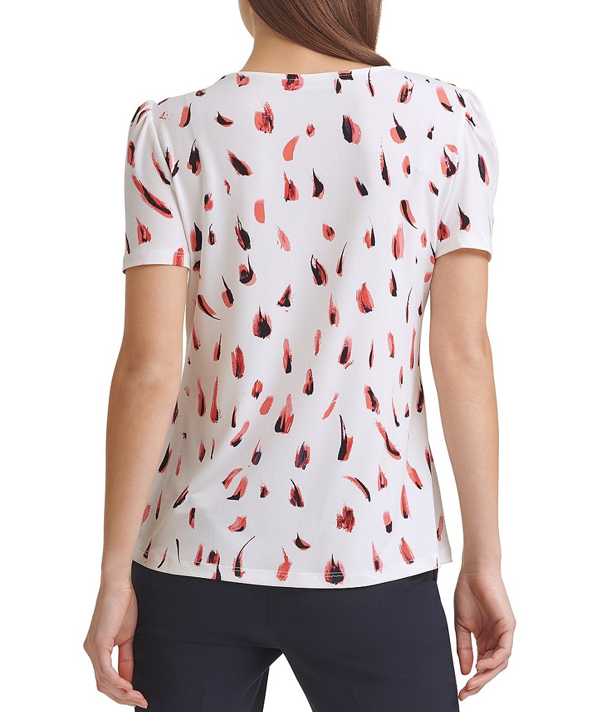 Tommy Hilfiger V-Neck Long Sleeve Printed Button Front Blouse