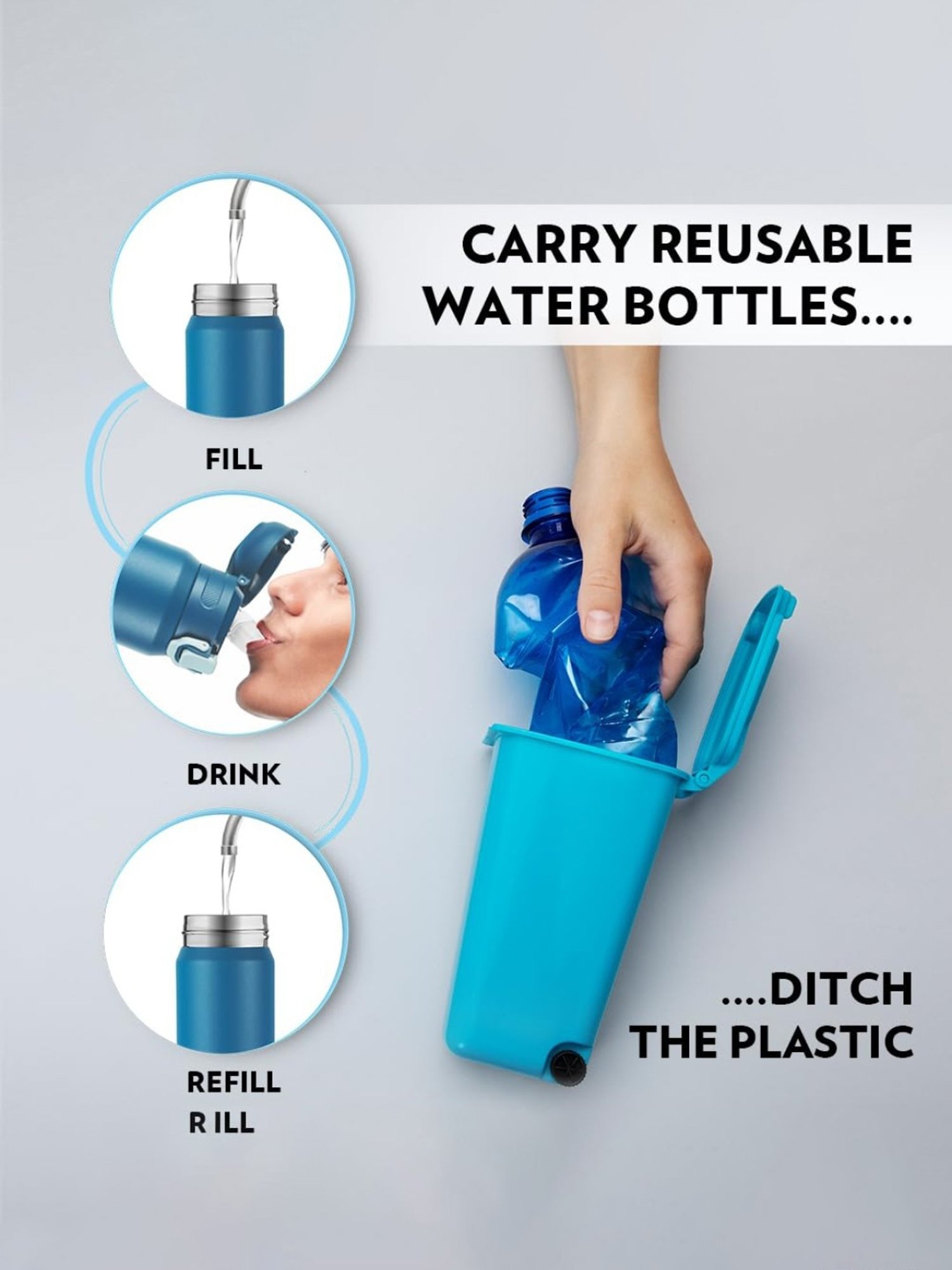 Borosil Blue Stainless Steel Double Wall Vaccum Insulated Water Bottles (800ml)