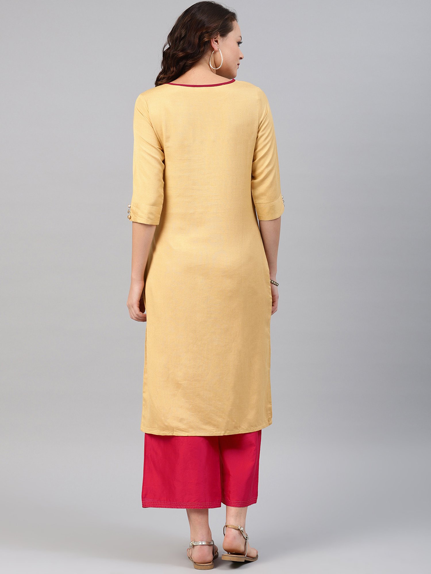 Alena Beige Embroidered Straight Kurta