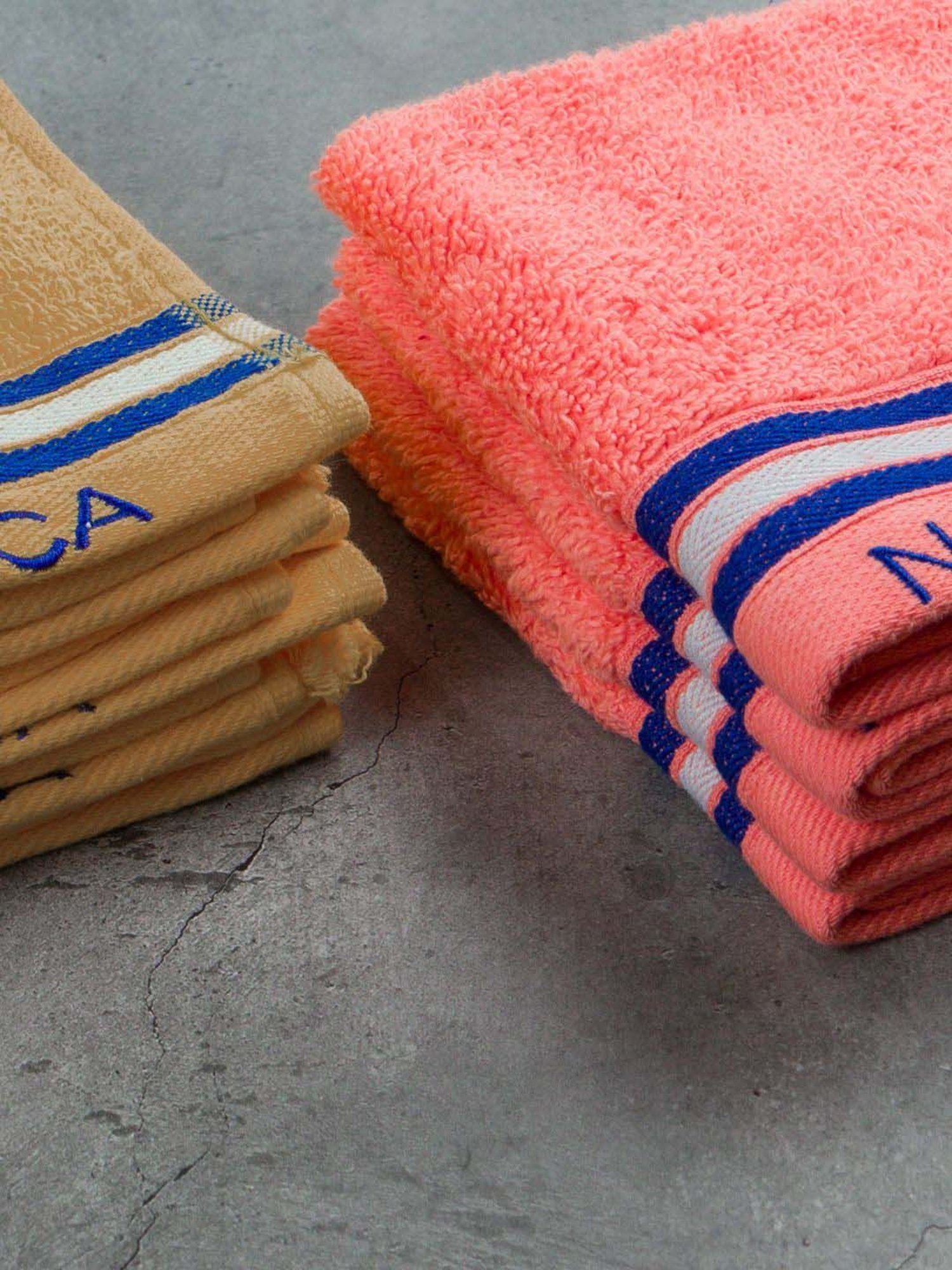 Nautica Vintage Crew Stripe Beige & Coral Cotton 500 GSM Super Soft Zero Twist Face Towel - Set of 8