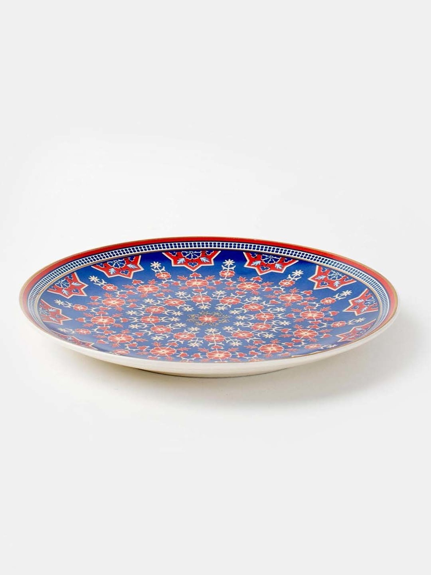 Nestasia Premium Quality Mandala Yellow Spiral Printed Square Shaped Ceramic Plate With Handle