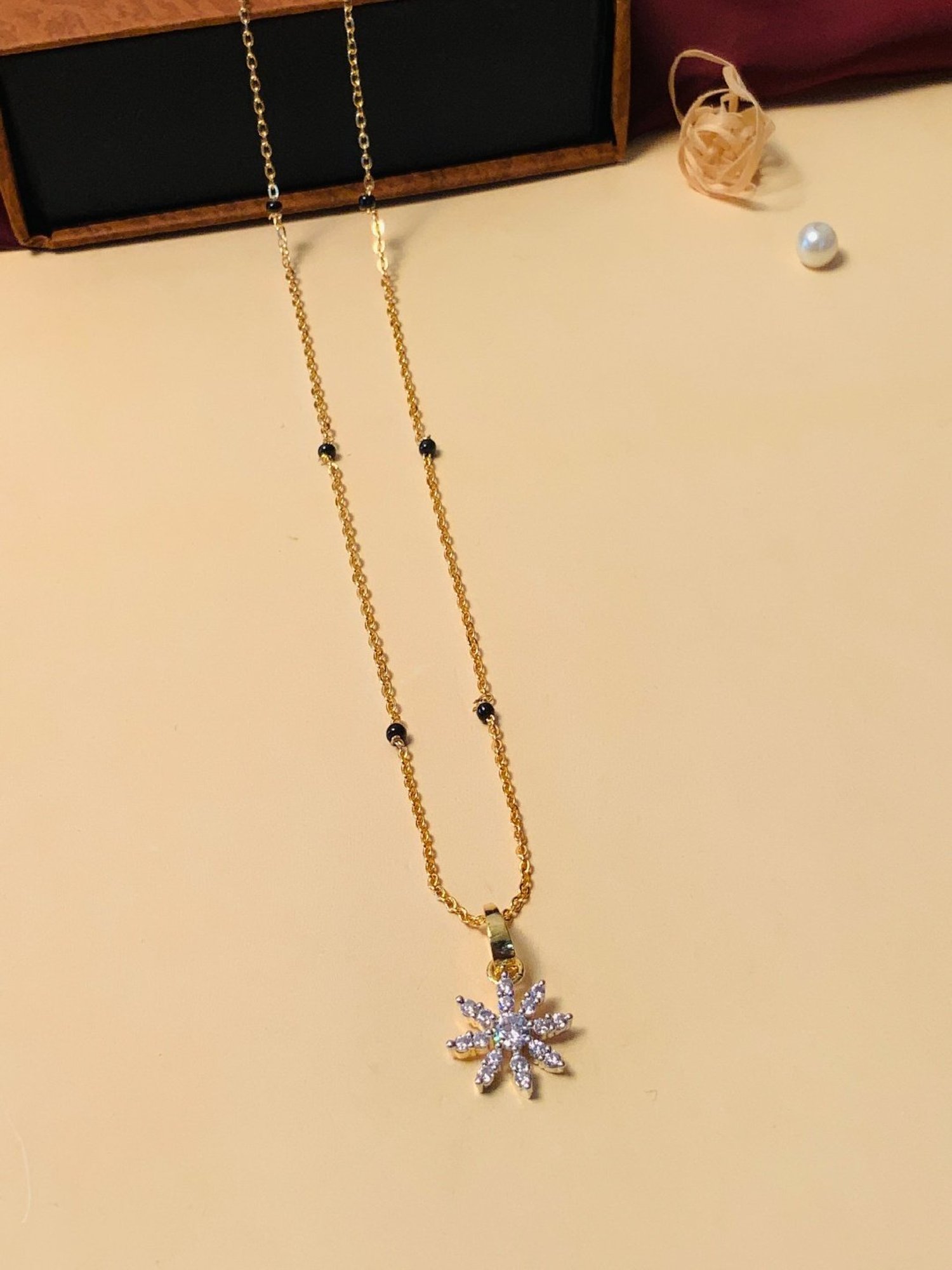 Abdesigns Gold-Plated American Diamond & Black Beaded Mangalsutra