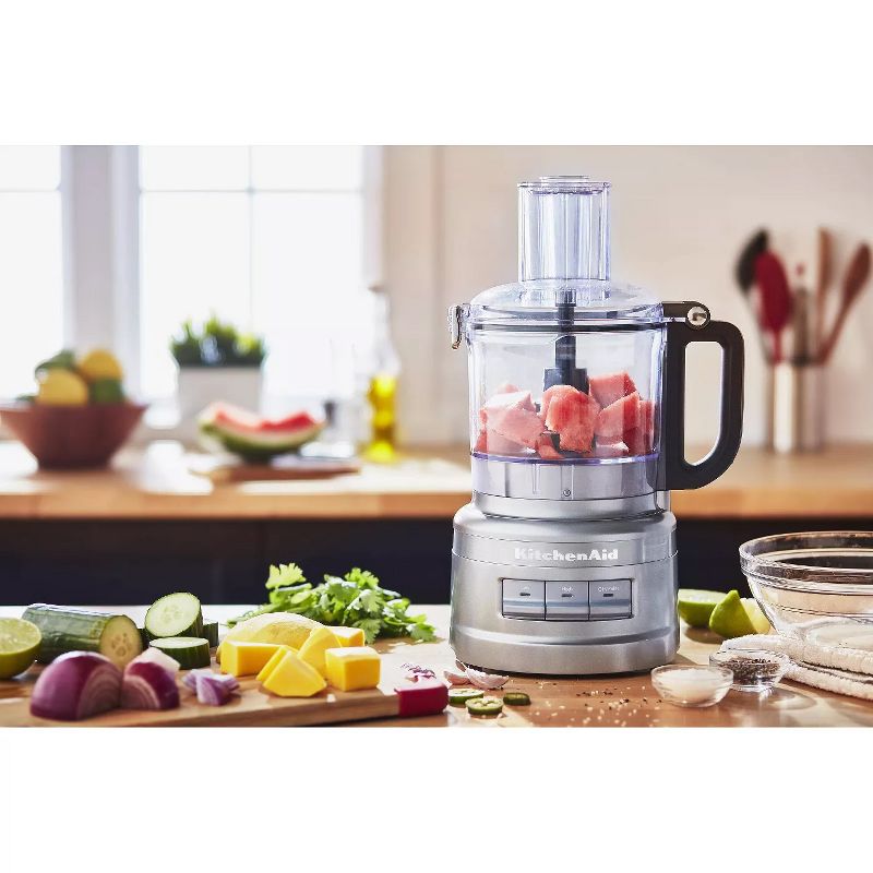KitchenAid 7 Cup 3 Speed Food Processor and Veggies Chopper with Working Bowl and Lid, Contour Silver (Certified Refurbished)