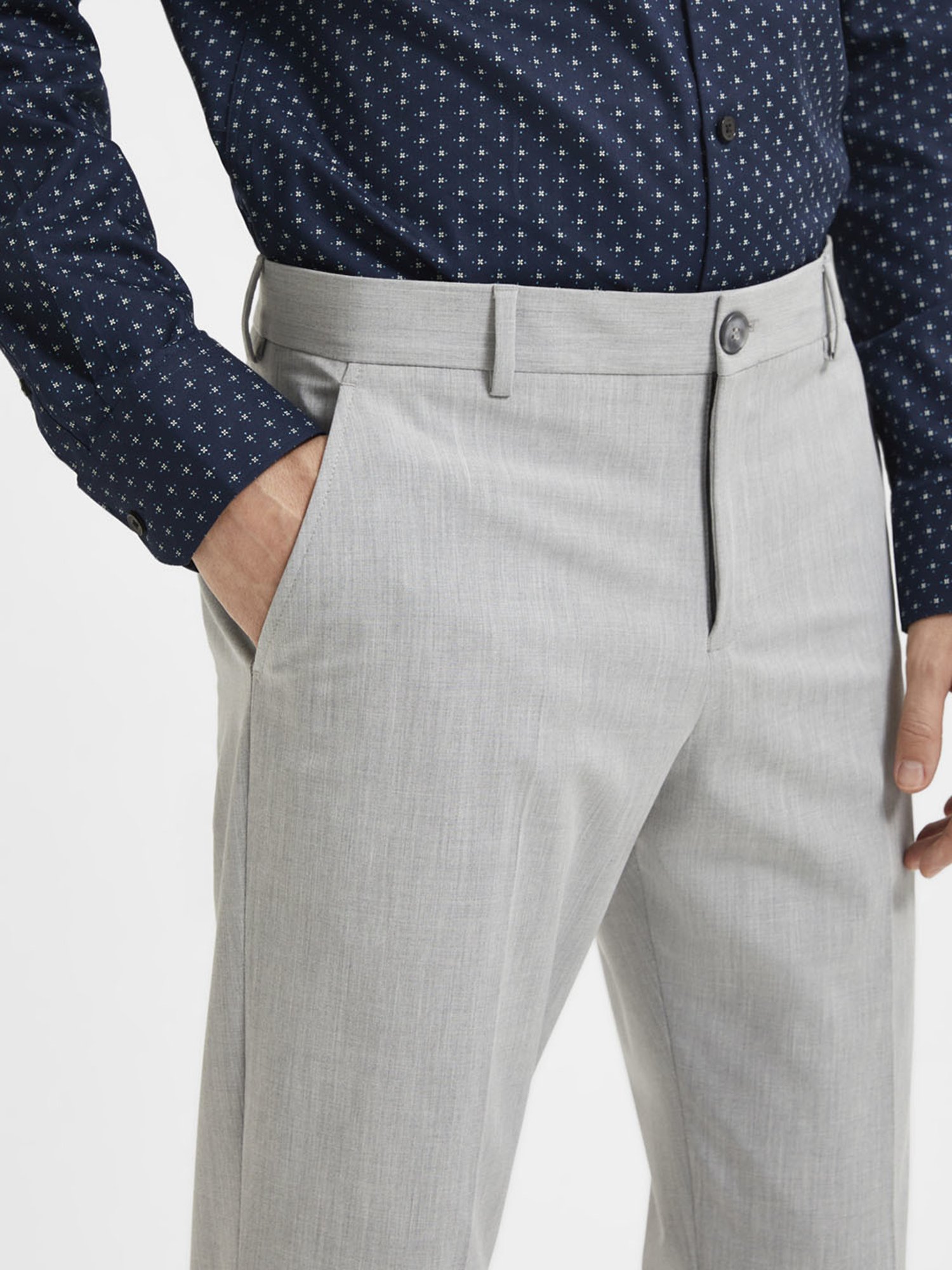 SELECTED HOMME Light Grey Slim Fit Flat Front Trousers