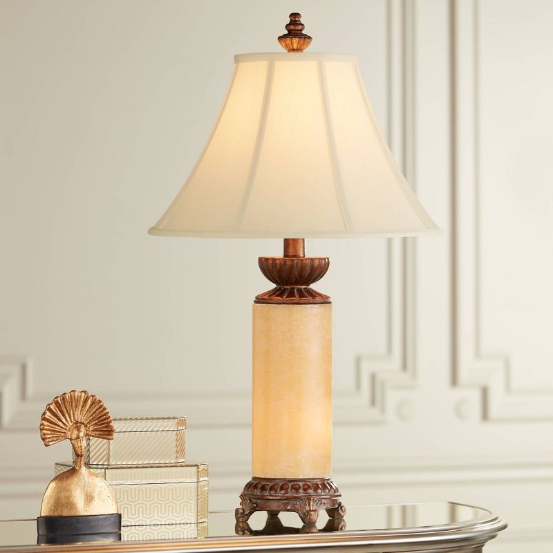 Barnes and Ivy Traditional Table Lamp with Nightlight Bronze Onyx Column Off White Bell Shade for Living Room Family Bedroom
