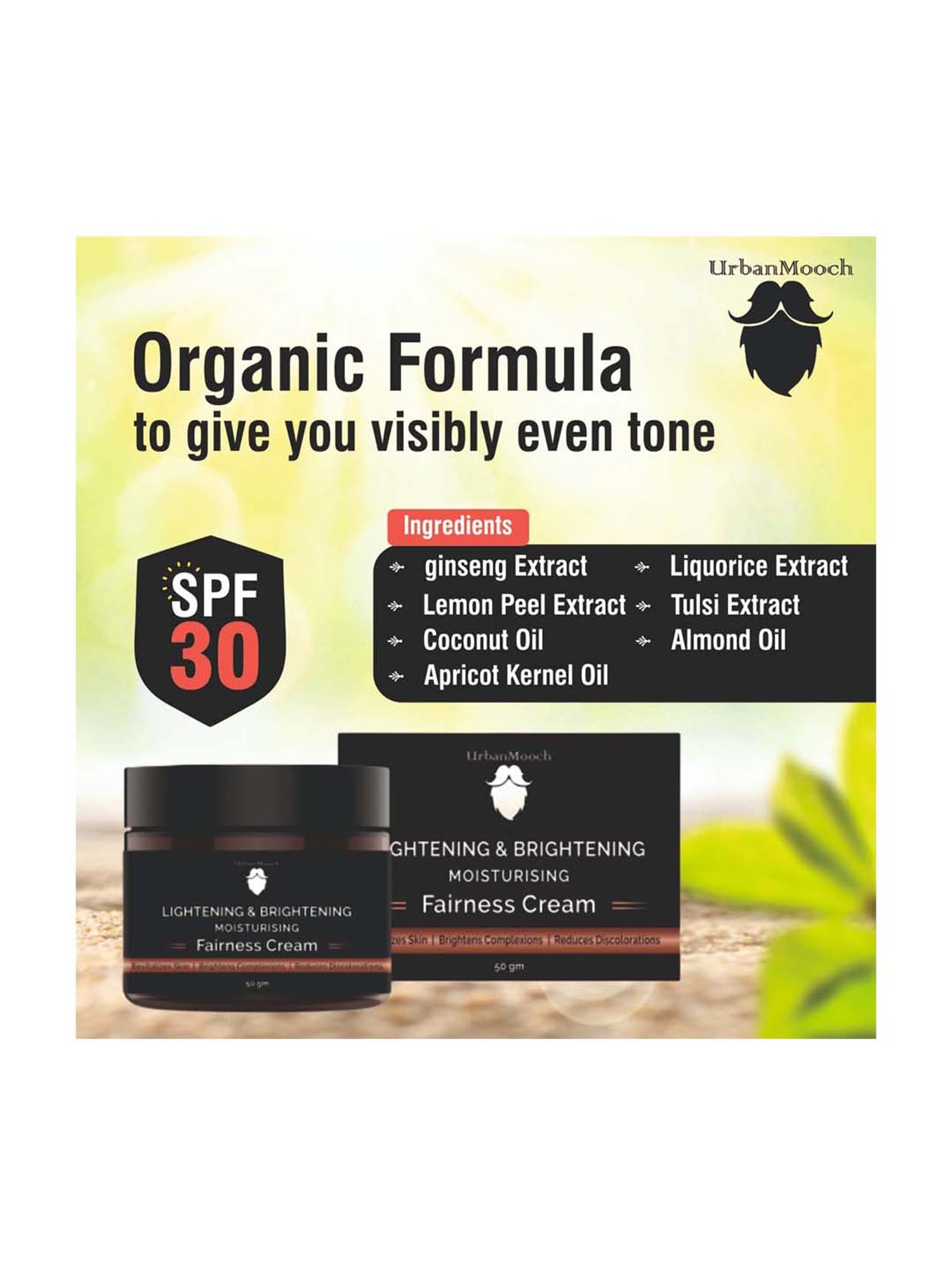 UrbanMooch Lightening & Brightening Moisturizing Fairness Cream Pack of 2 - 100 gm